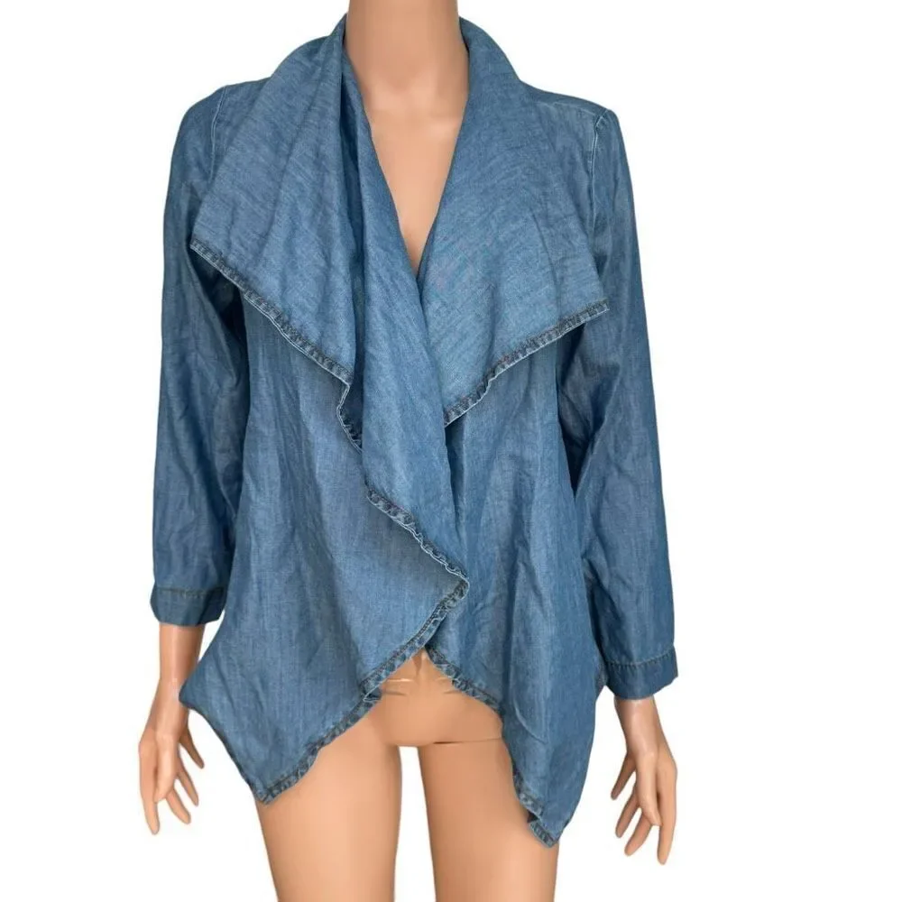 OLD NAVY youth Blue Chambray Lightweight Jacket with Waterfall collar size L NWT